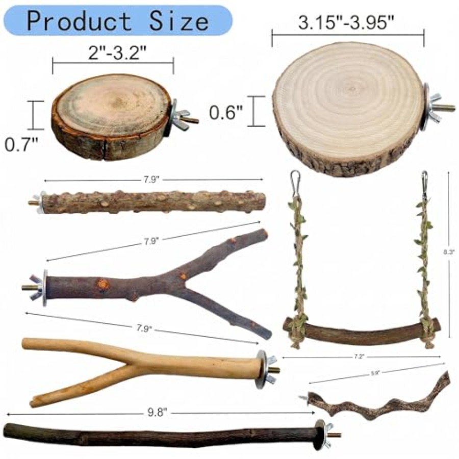 8PCS natural wood bird perches - Health & Wellness Of Carmel review and price